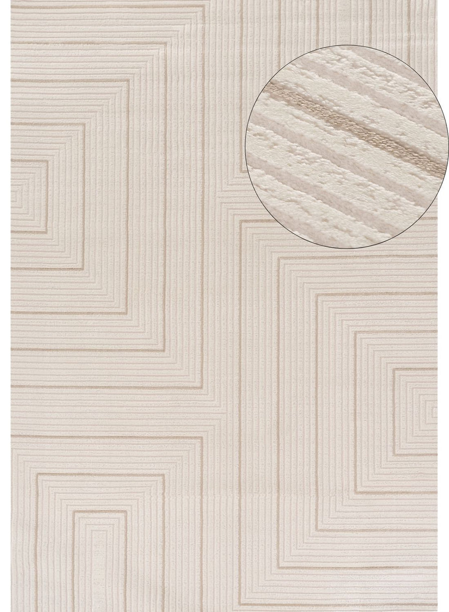 Geometric Living Room rug, beige-cream colours, stain-resistant and non-shedding