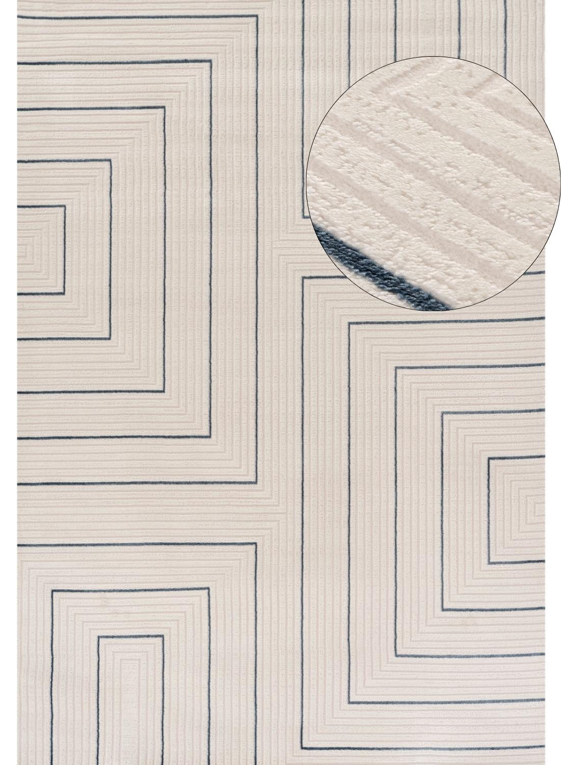 Geometric Living Room rug, blue-cream colours, stain-resistant and non-shedding
