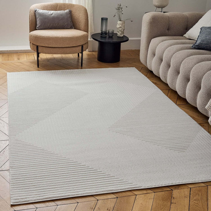 Geometric Living Room rug, cream colour, stain-resistant and non-shedding