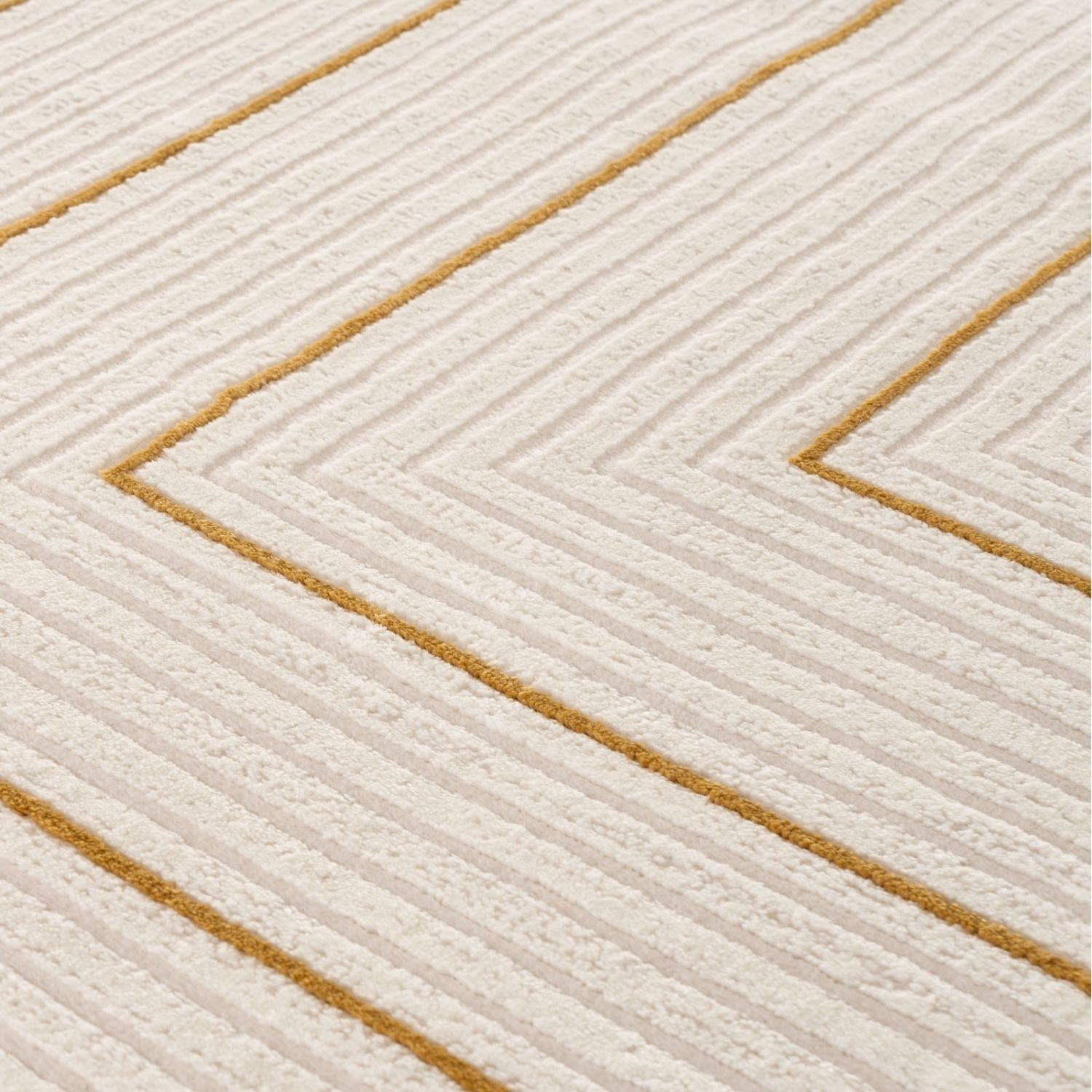 Geometric Living Room rug, gold-cream colours, stain-resistant and non-shedding