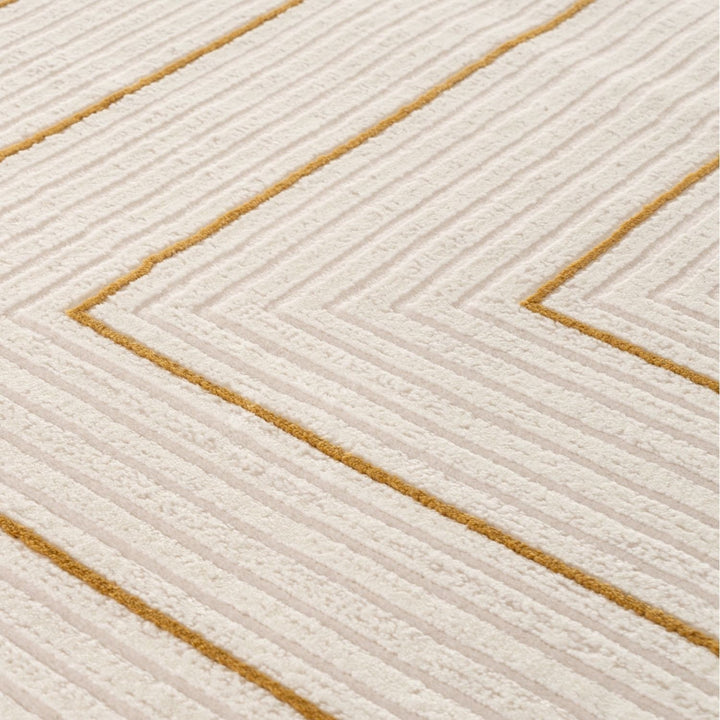 Geometric Living Room rug, gold-cream colours, stain-resistant and non-shedding