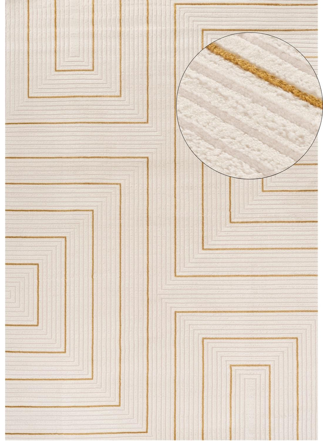 Geometric Living Room rug, gold-cream colours, stain-resistant and non-shedding