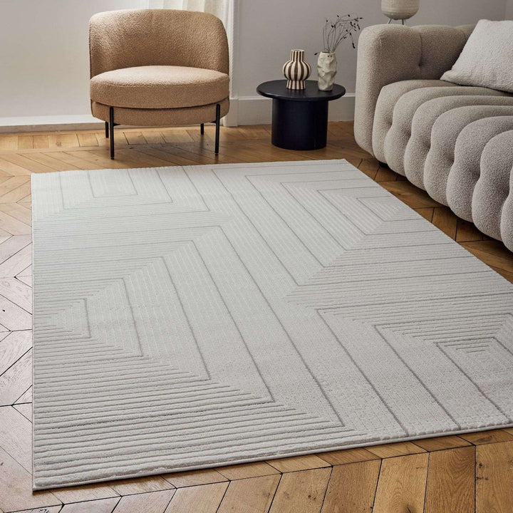 Geometric Living Room rug, grey-cream colours, stain-resistant and non-shedding