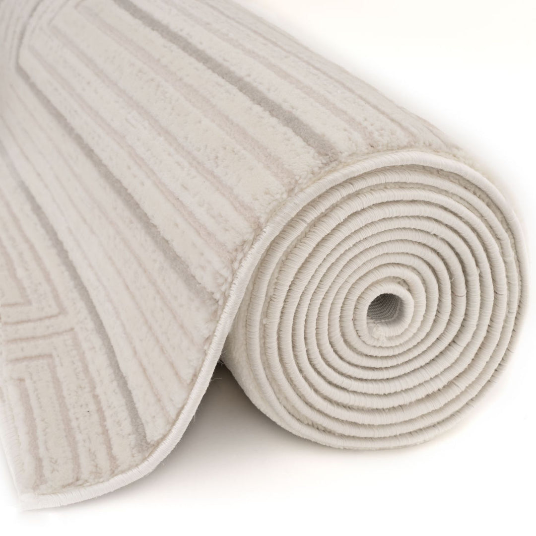 Geometric Living Room rug, grey-cream colours, stain-resistant and non-shedding