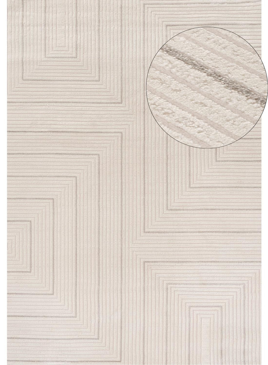 Geometric Living Room rug, grey-cream colours, stain-resistant and non-shedding