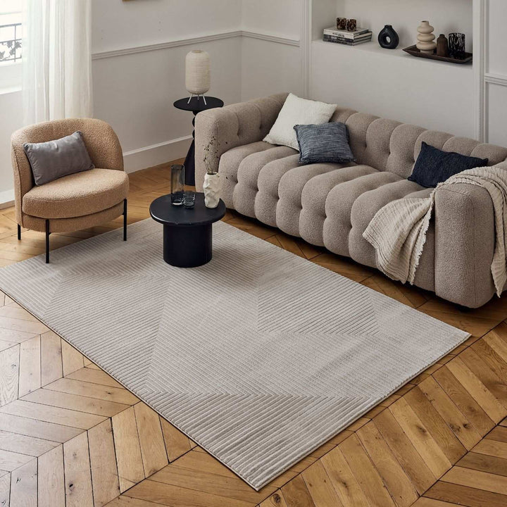 Geometric Living Room rug, beige colour, stain-resistant and non-shedding