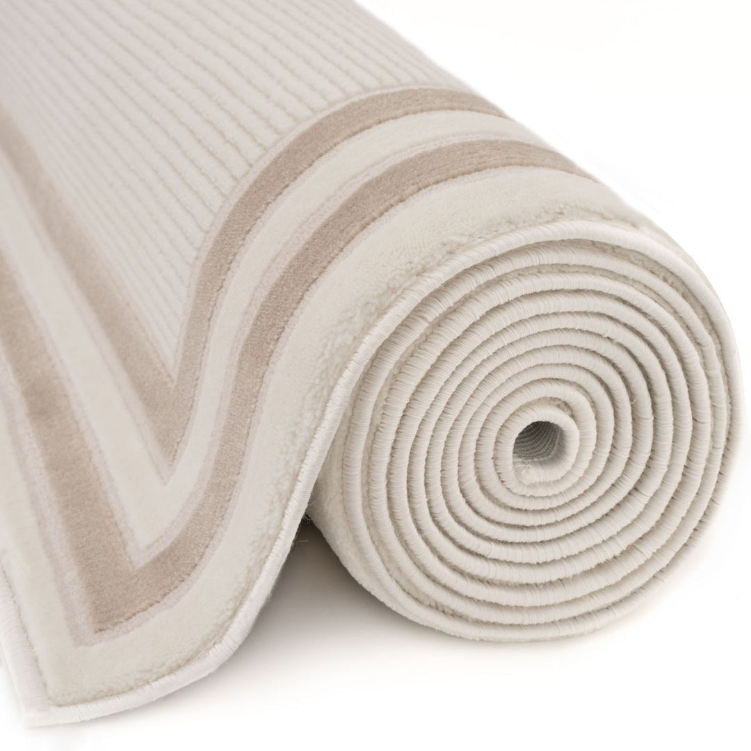 Bordered Living Room rug, beige-cream colours, stain-resistant and non-shedding
