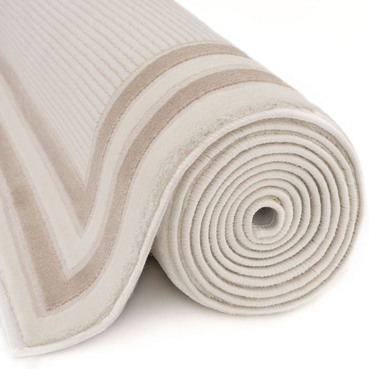 Bordered Living Room rug, beige-cream colours, stain-resistant and non-shedding