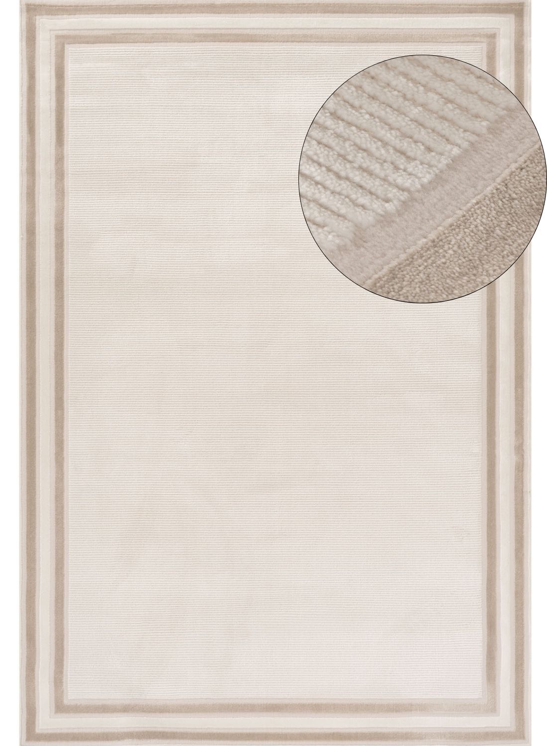 Beige rug with a circular detail showing texture