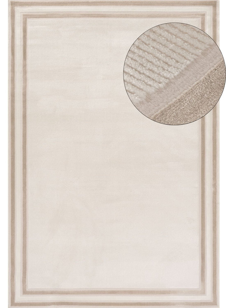 Beige rug with a circular detail showing texture