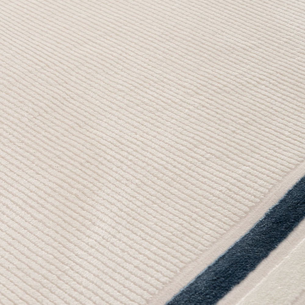 Bordered Living Room rug, blue-cream colours, stain-resistant and non-shedding