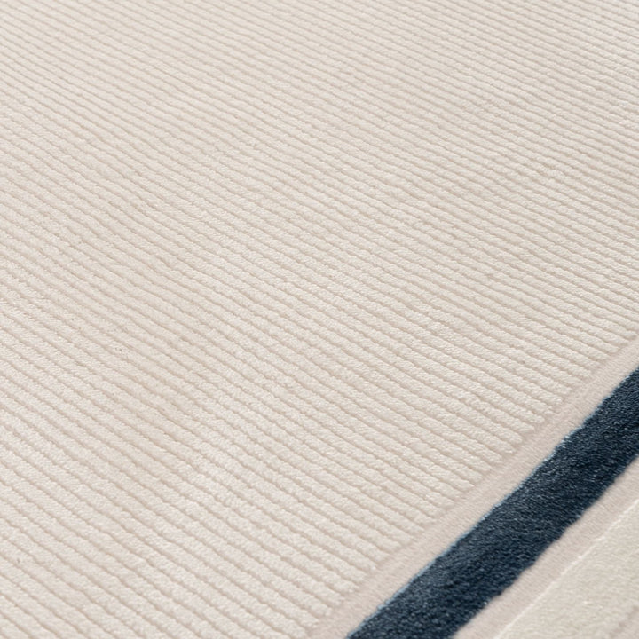 Bordered Living Room rug, blue-cream colours, stain-resistant and non-shedding