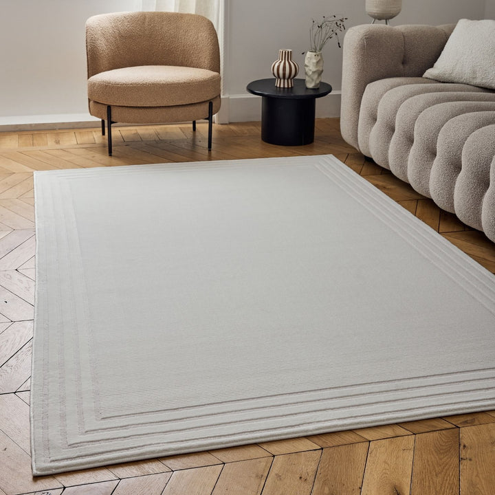 Bordered Living Room rug, cream colour, stain-resistant and non-shedding