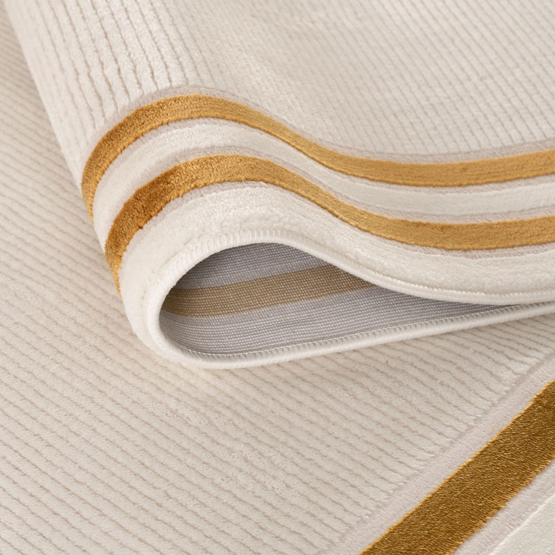Bordered Living Room rug, gold-cream colours, stain-resistant and non-shedding