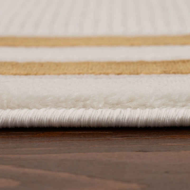 Bordered Living Room rug, gold-cream colours, stain-resistant and non-shedding