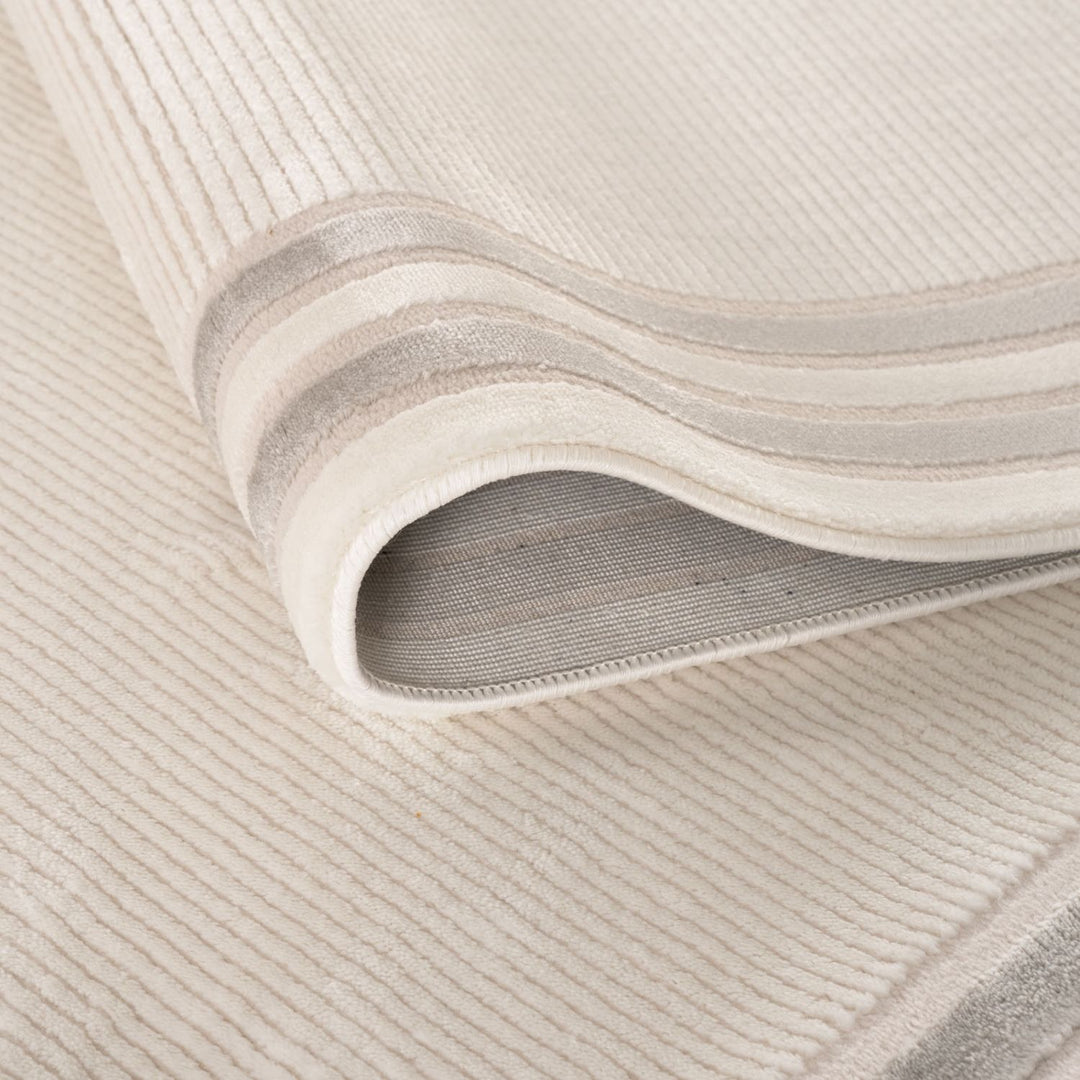 Bordered Living Room rug, grey-cream colours, stain-resistant and non-shedding