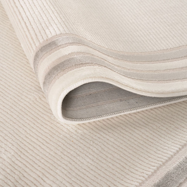 Bordered Living Room rug, grey-cream colours, stain-resistant and non-shedding