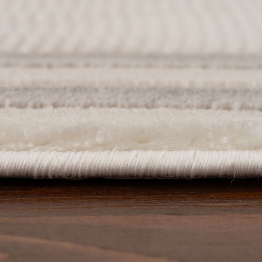 Bordered Living Room rug, grey-cream colours, stain-resistant and non-shedding