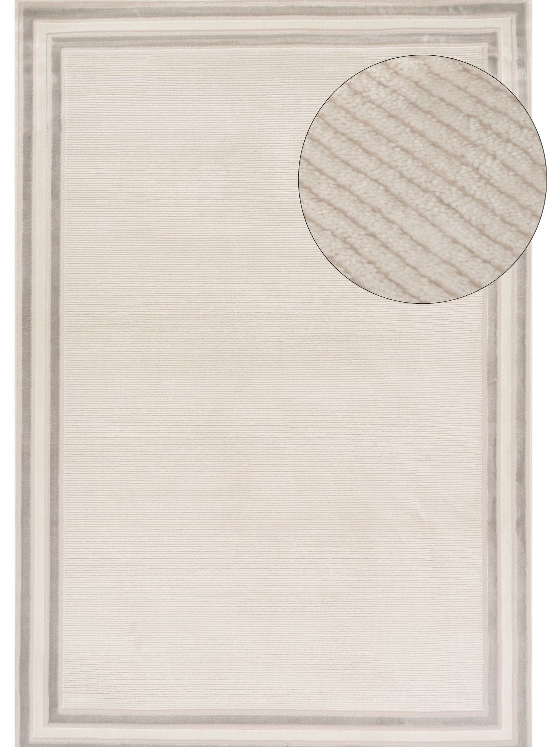 Bordered Living Room rug, grey-cream colours, stain-resistant and non-shedding