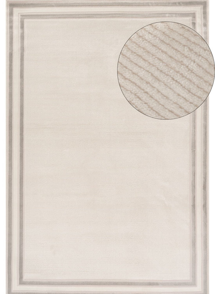 Bordered Living Room rug, grey-cream colours, stain-resistant and non-shedding
