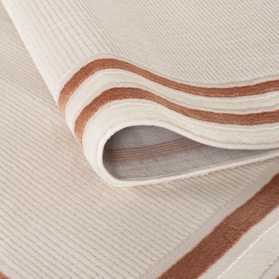 Bordered Living Room rug, terra-cream colours, stain-resistant and non-shedding