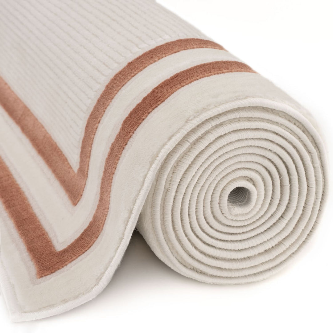 Bordered Living Room rug, terra-cream colours, stain-resistant and non-shedding