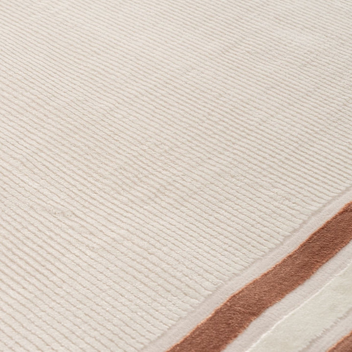 Bordered Living Room rug, terra-cream colours, stain-resistant and non-shedding