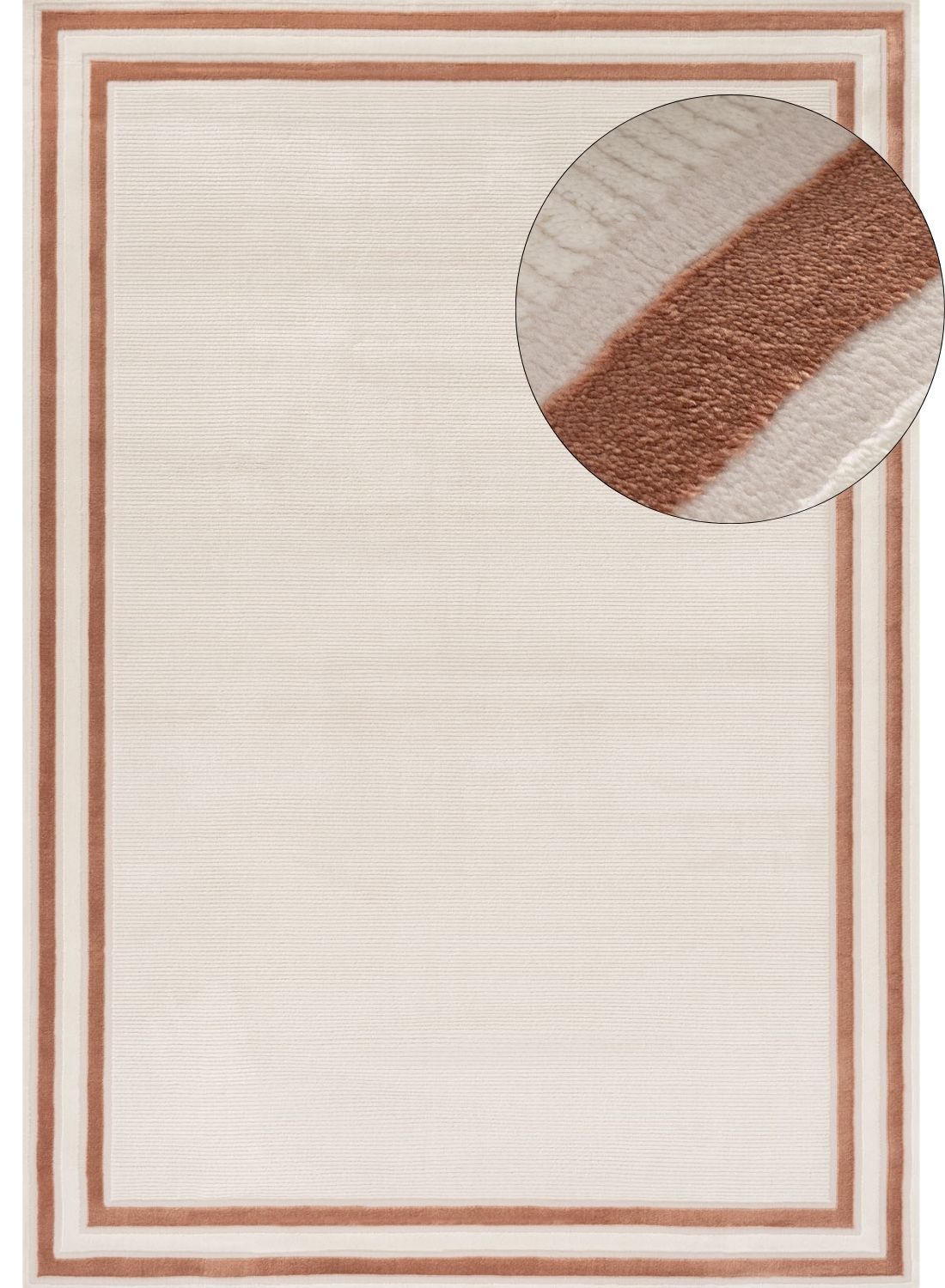 Bordered Living Room rug, terra-cream colours, stain-resistant and non-shedding