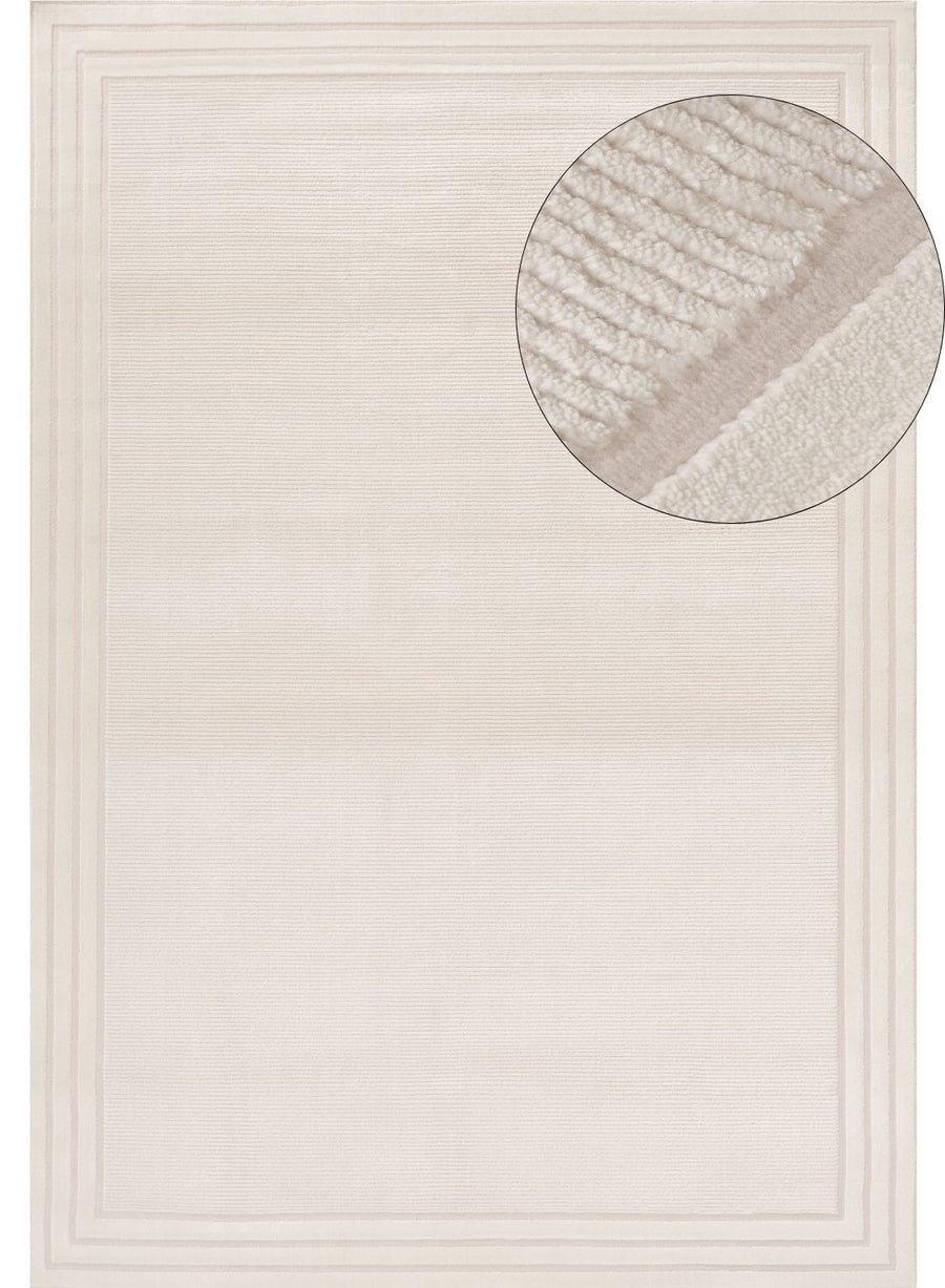 Bordered Living Room rug, cream colour, stain-resistant and non-shedding