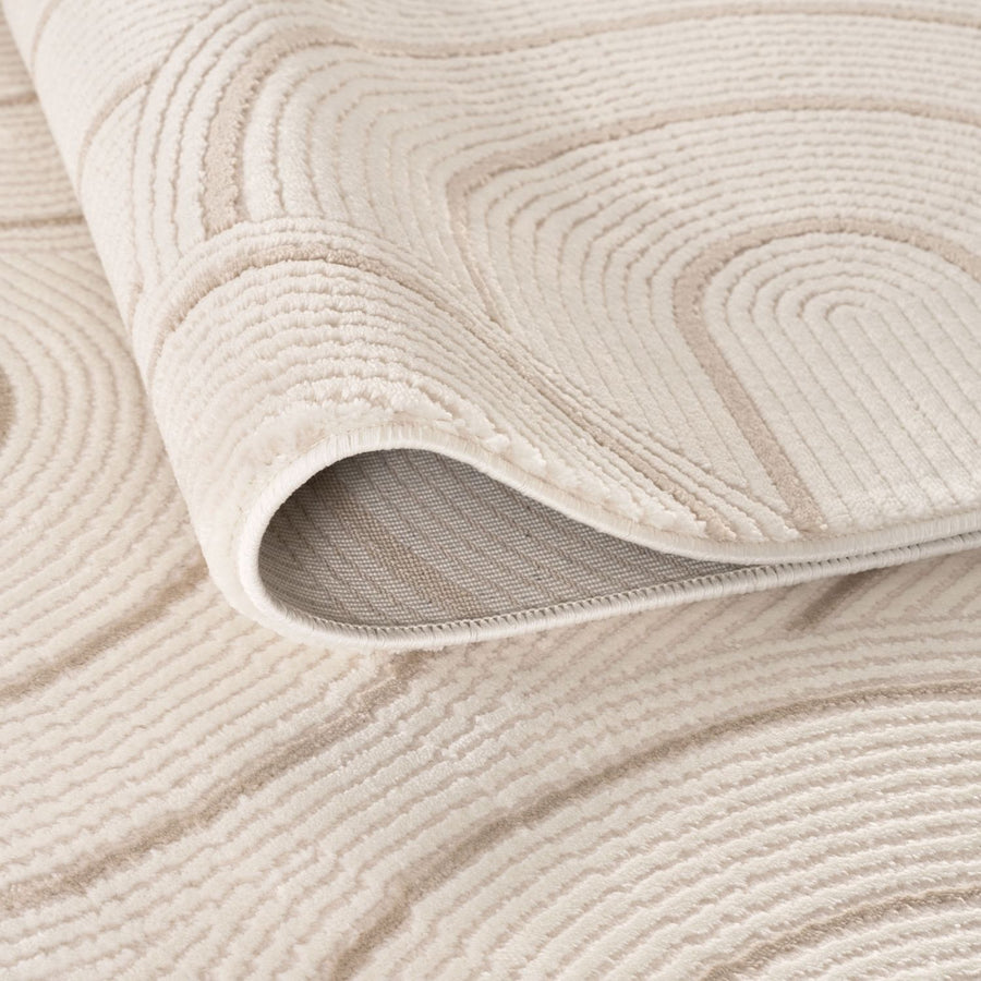 Cream and Beige Geometric Low Pile Rug | The Rugs