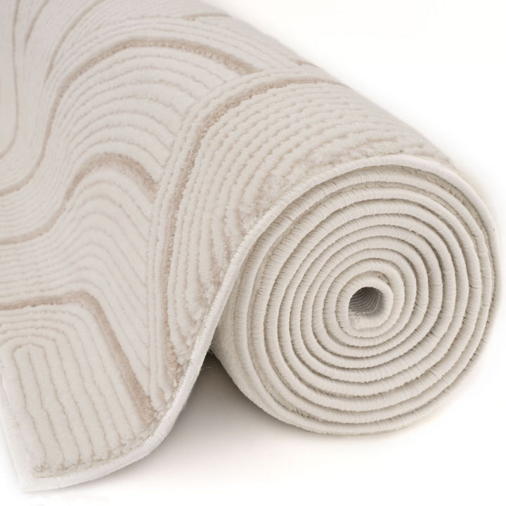 Living Room rug, beige-cream colours, geometric, practicality in mind, the rug is anti-allergic.
