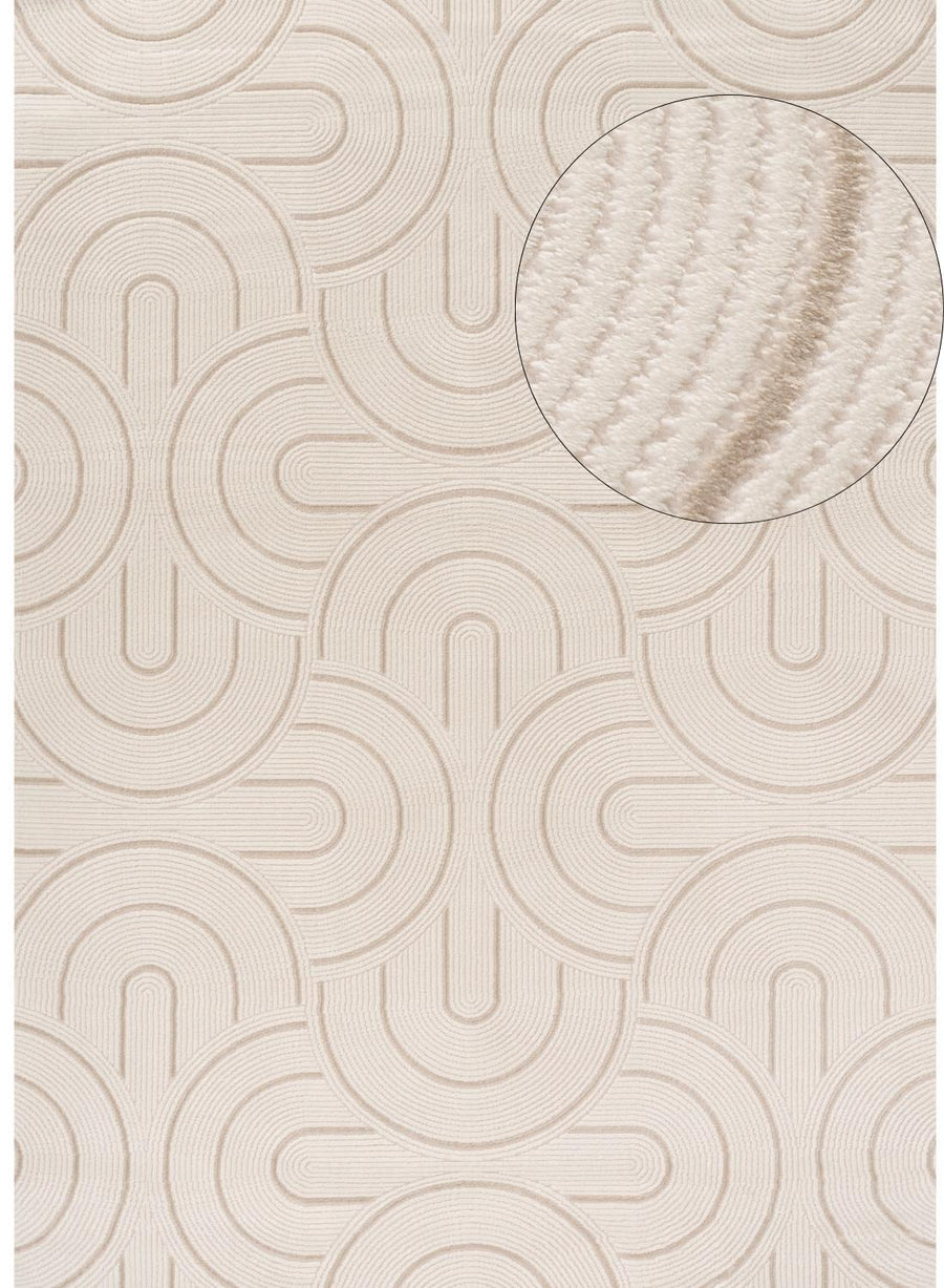 Living Room rug, beige-cream colours, geometric, practicality in mind, the rug is anti-allergic.