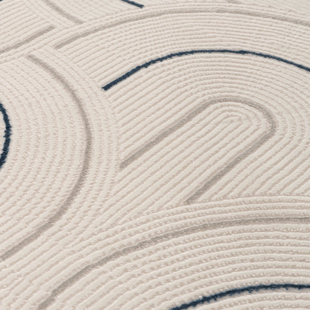 Living Room rug, blue-cream colours, geometric, practicality in mind, the rug is anti-allergic.