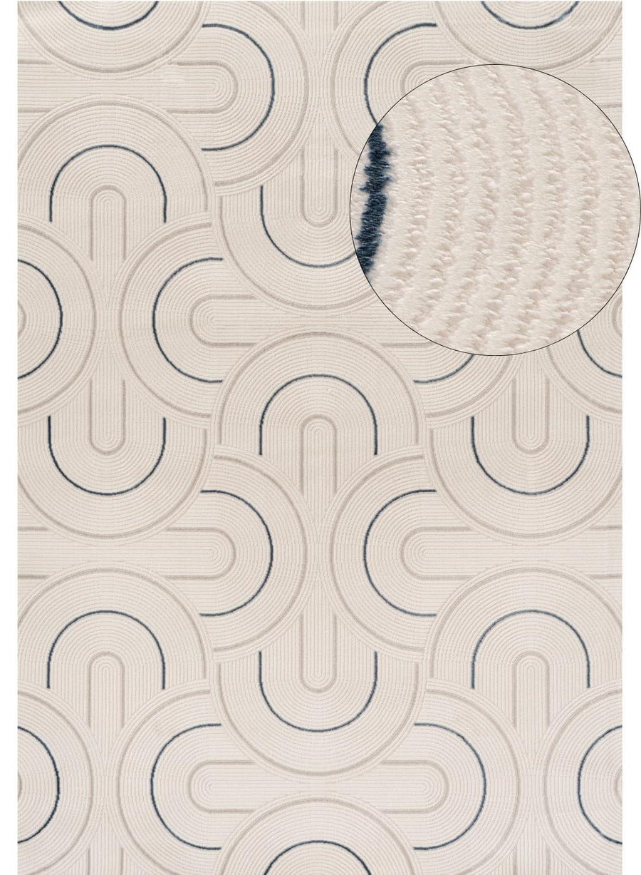 Living Room rug, blue-cream colours, geometric, practicality in mind, the rug is anti-allergic.