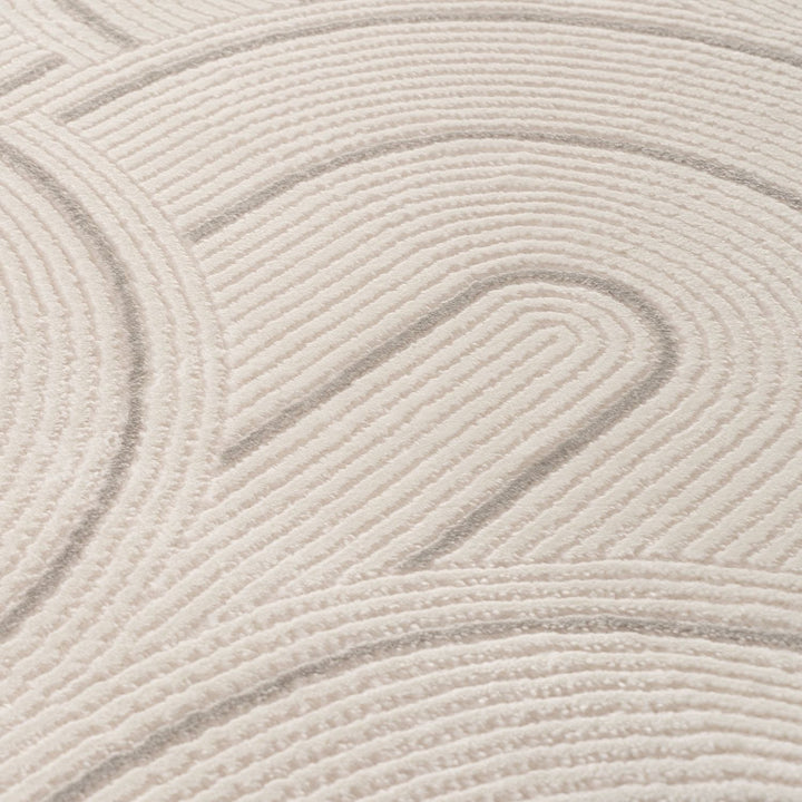Living Room rug, grey-cream colours, geometric, practicality in mind, the rug is anti-allergic.