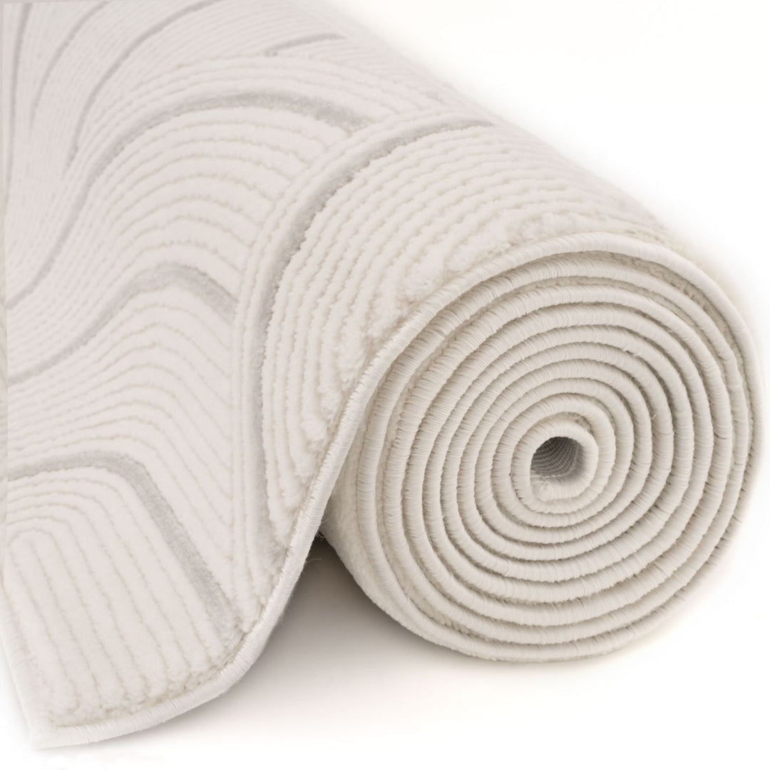 Living Room rug, grey-cream colours, geometric, practicality in mind, the rug is anti-allergic.