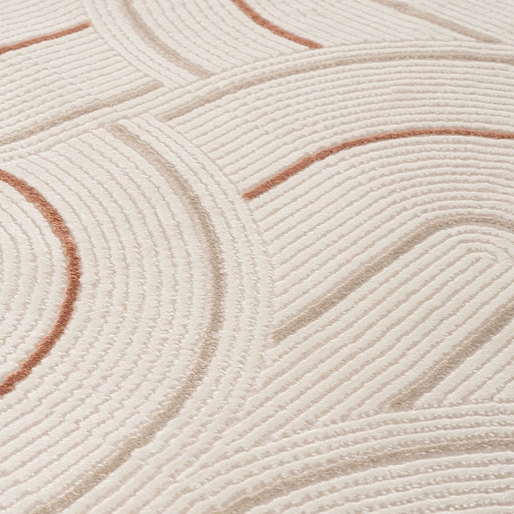 Living Room rug, terra-cream colours, geometric, practicality in mind, the rug is anti-allergic.