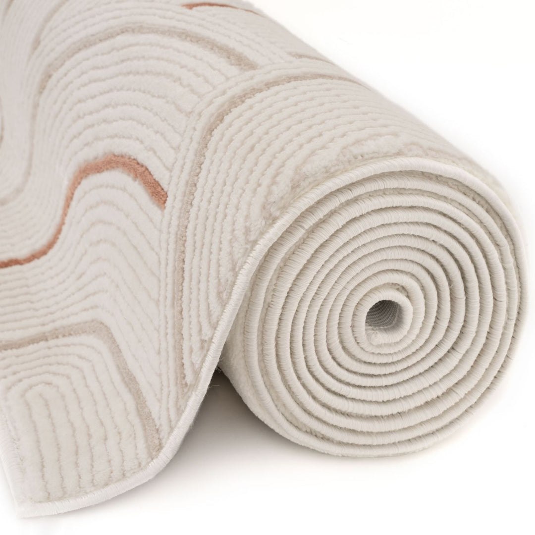 Living Room rug, terra-cream colours, geometric, practicality in mind, the rug is anti-allergic.
