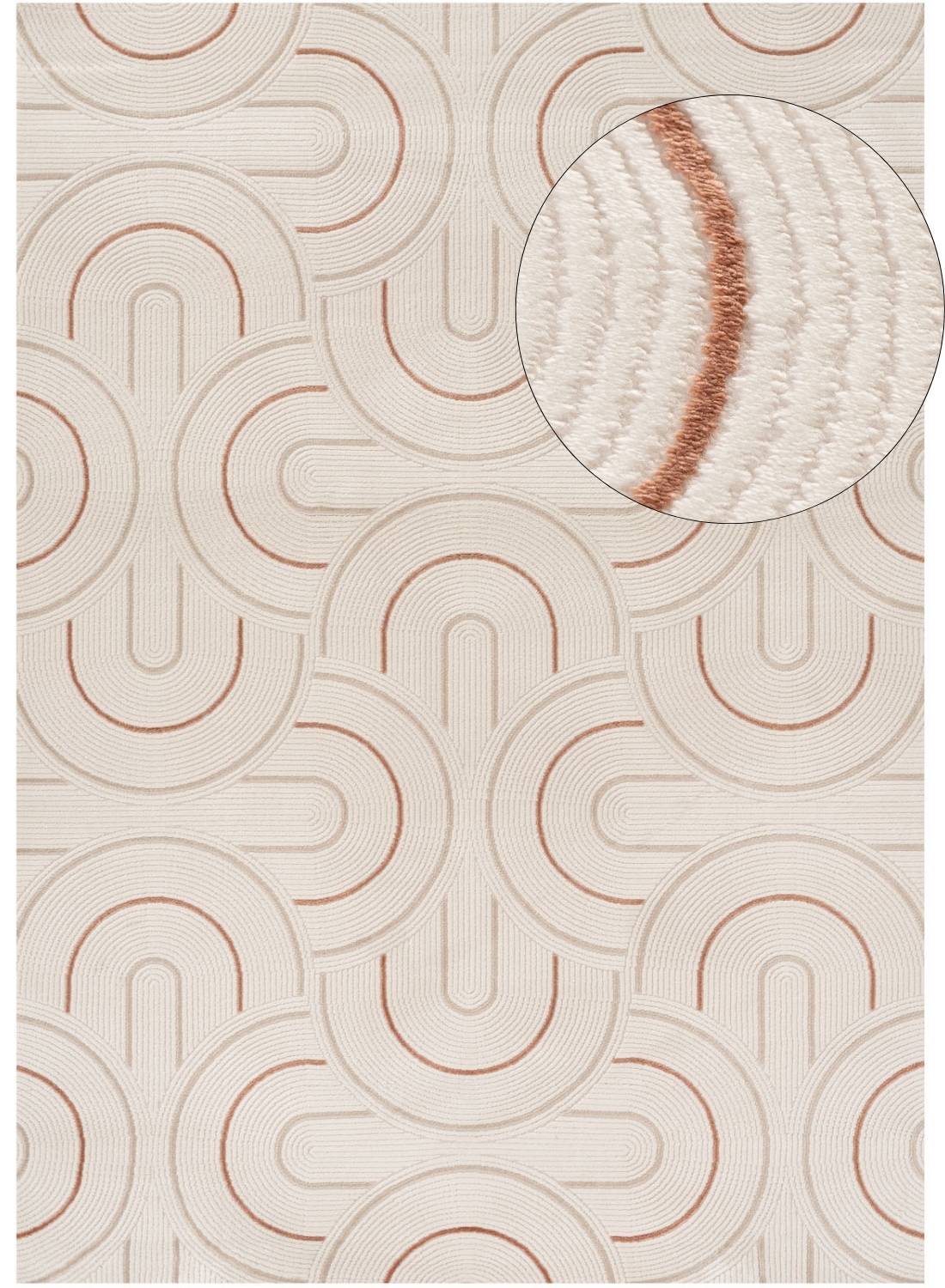 Living Room rug, terra-cream colours, geometric, practicality in mind, the rug is anti-allergic.