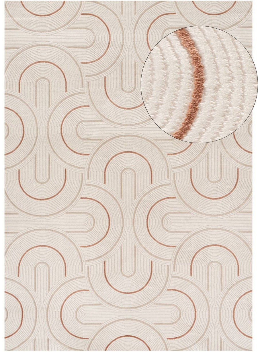 Living Room rug, terra-cream colours, geometric, practicality in mind, the rug is anti-allergic.