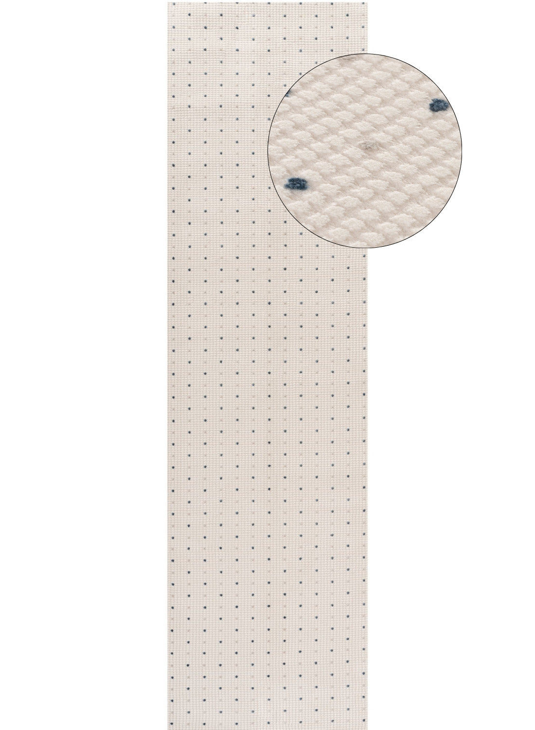 Living Room rug, blue-cream colours, dots, practicality in mind, the rug is anti-allergic.