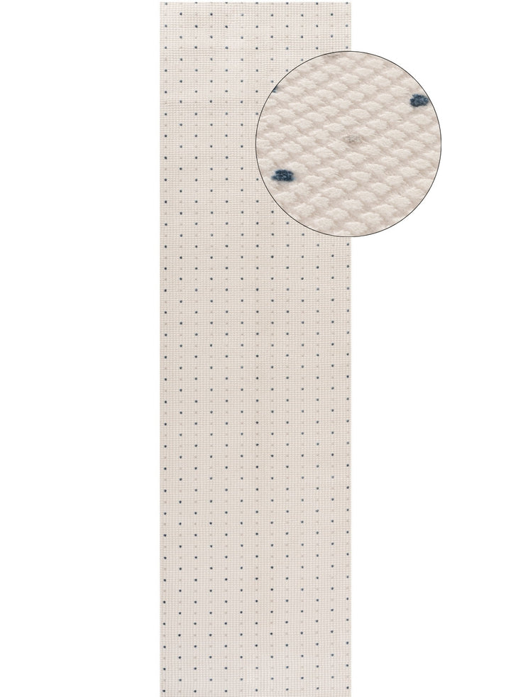 Living Room rug, blue-cream colours, dots, practicality in mind, the rug is anti-allergic.
