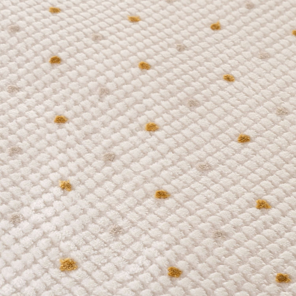 Living Room Rug, gold-cream colors, durability and underfoot comfort.