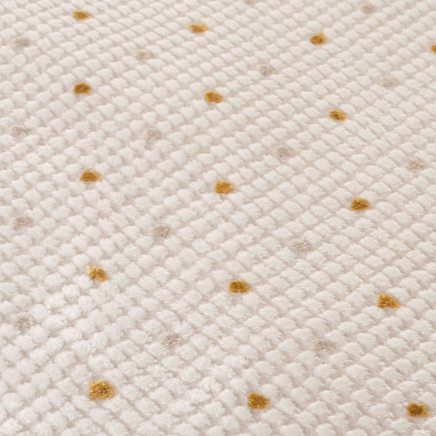 Living Room Rug, gold-cream colors, durability and underfoot comfort.