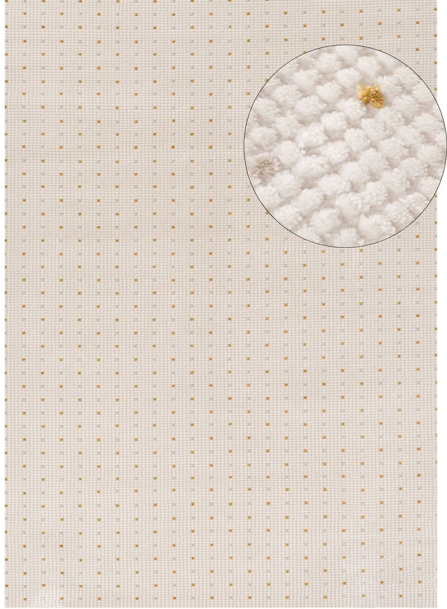 Living Room Rug, gold-cream colors, durability and underfoot comfort.