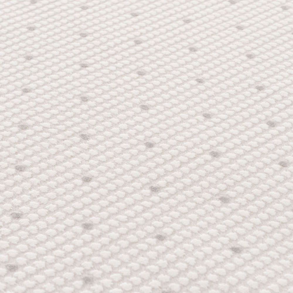 Living Room rug, grey-cream colours, dots, practicality in mind, the rug is anti-allergic.