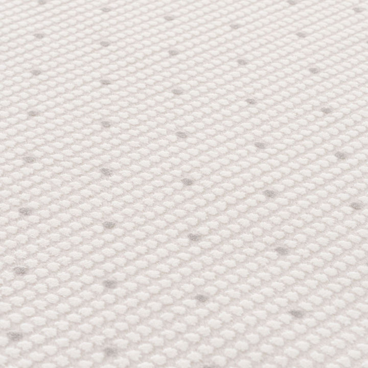 Living Room rug, grey-cream colours, dots, practicality in mind, the rug is anti-allergic.