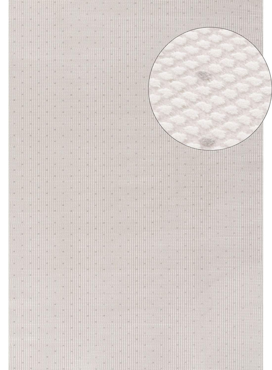 Living Room rug, grey-cream colours, dots, practicality in mind, the rug is anti-allergic.