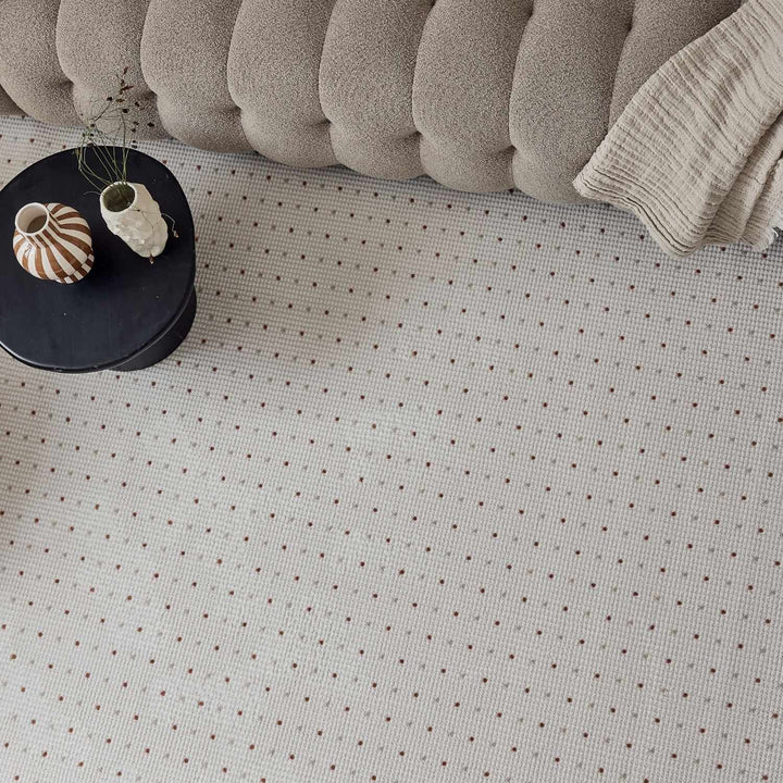 Living Room rug, dots, practicality in mind, the rug is anti-allergic.