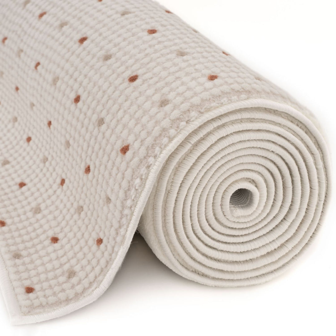 Living Room rug, dots, practicality in mind, the rug is anti-allergic.